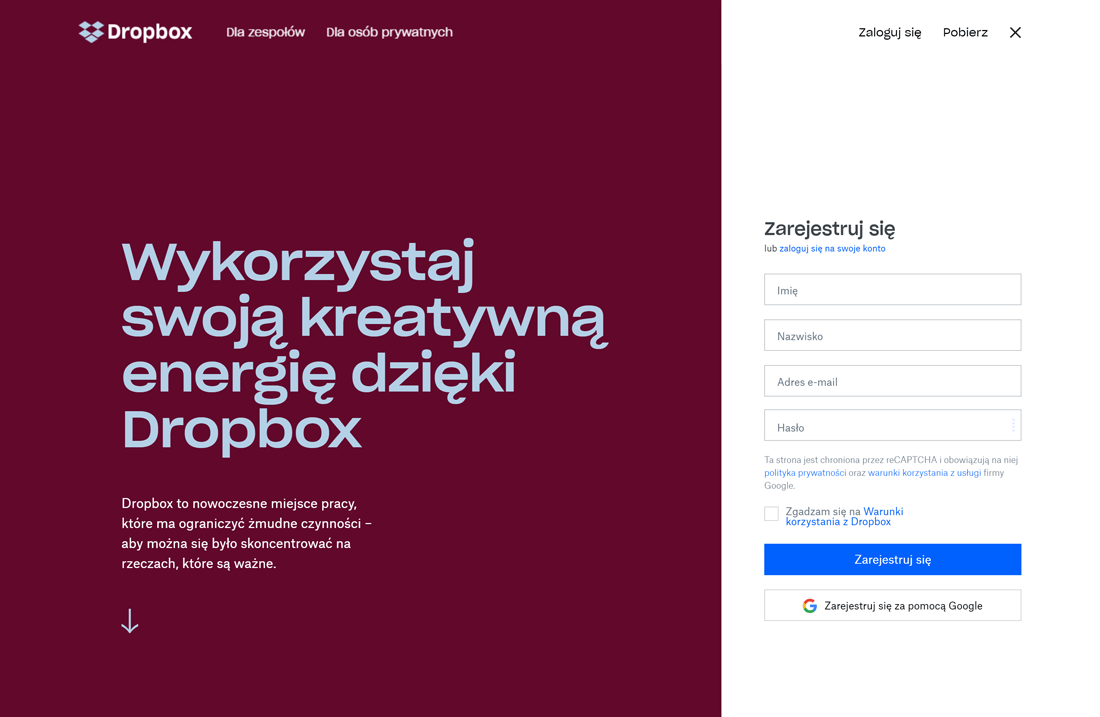 Jak powinna wyglądać strona główna? - Dropbox