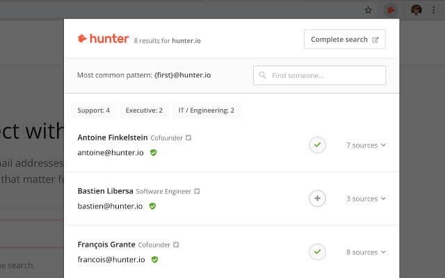Rozszerzenia do Google Chrome dla blogerów - Hunter: Find email addresses in seconds